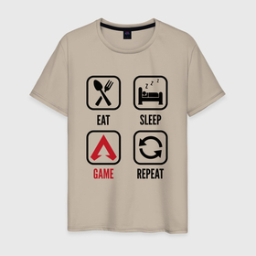 Мужская футболка хлопок с принтом Eat   sleep   Apex Legends   repeat , 100% хлопок | прямой крой, круглый вырез горловины, длина до линии бедер, слегка спущенное плечо. | Тематика изображения на принте: 
