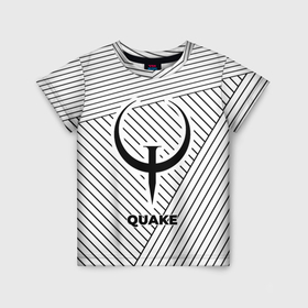 Детская футболка 3D с принтом Символ Quake на светлом фоне с полосами в Тюмени, 100% гипоаллергенный полиэфир | прямой крой, круглый вырез горловины, длина до линии бедер, чуть спущенное плечо, ткань немного тянется | 