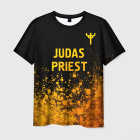 Мужская футболка 3D с принтом Judas Priest   gold gradient: символ сверху в Санкт-Петербурге, 100% полиэфир | прямой крой, круглый вырез горловины, длина до линии бедер | 