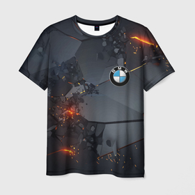 Мужская футболка 3D с принтом BMW explosion в Кировске, 100% полиэфир | прямой крой, круглый вырез горловины, длина до линии бедер | 