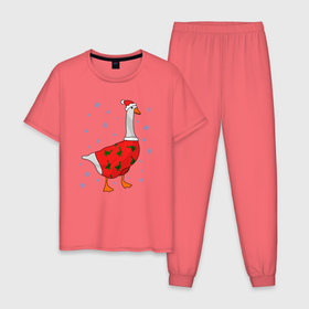 Мужская пижама хлопок с принтом Гусь новогодний , 100% хлопок | брюки и футболка прямого кроя, без карманов, на брюках мягкая резинка на поясе и по низу штанин
 | 