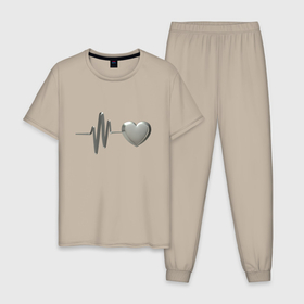 Мужская пижама хлопок с принтом Железное сердце с пульсом в Тюмени, 100% хлопок | брюки и футболка прямого кроя, без карманов, на брюках мягкая резинка на поясе и по низу штанин
 | 