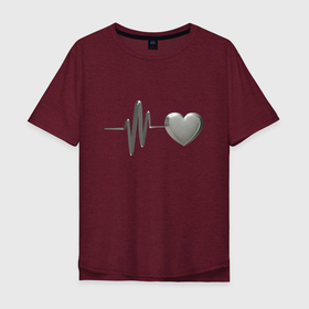 Мужская футболка хлопок Oversize с принтом Железное сердце с пульсом в Кировске, 100% хлопок | свободный крой, круглый ворот, “спинка” длиннее передней части | 