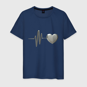 Мужская футболка хлопок с принтом Железное сердце с пульсом в Тюмени, 100% хлопок | прямой крой, круглый вырез горловины, длина до линии бедер, слегка спущенное плечо. | 