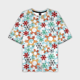 Мужская футболка OVERSIZE 3D с принтом Новогодний декор бумажные разноцветные снежинки в Кировске,  |  | Тематика изображения на принте: 