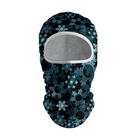 Балаклава 3D с принтом Новогодний рождественский темно синий узор со снежинками в Тюмени, 100% полиэстер, ткань с особыми свойствами — Activecool | плотность 150–180 г/м2; хорошо тянется, но при этом сохраняет форму. Закрывает шею, вокруг отверстия для глаз кайма. Единый размер | 
