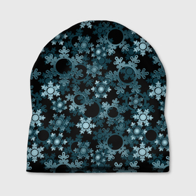 Шапка 3D с принтом Новогодний рождественский темно синий узор со снежинками в Тюмени, 100% полиэстер | универсальный размер, печать по всей поверхности изделия | 