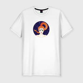 Мужская футболка хлопок Slim с принтом Девушка с косой знак зодиака Скорпион в Белгороде, 92% хлопок, 8% лайкра | приталенный силуэт, круглый вырез ворота, длина до линии бедра, короткий рукав | 