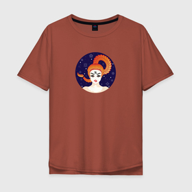 Мужская футболка хлопок Oversize с принтом Девушка с косой знак зодиака Скорпион в Курске, 100% хлопок | свободный крой, круглый ворот, “спинка” длиннее передней части | Тематика изображения на принте: 