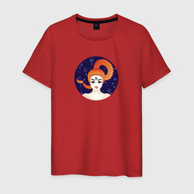 Мужская футболка хлопок с принтом Девушка с косой знак зодиака Скорпион в Санкт-Петербурге, 100% хлопок | прямой крой, круглый вырез горловины, длина до линии бедер, слегка спущенное плечо. | 
