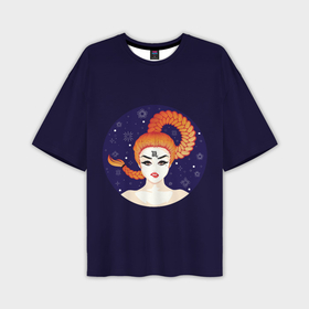 Мужская футболка OVERSIZE 3D с принтом Девушка с рыжими волосами в косе знак зодиака Скорпион ,  |  | 