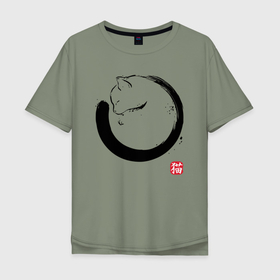 Мужская футболка хлопок Oversize с принтом Кошачий символ в Тюмени, 100% хлопок | свободный крой, круглый ворот, “спинка” длиннее передней части | 