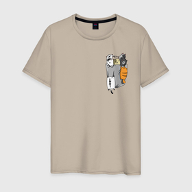 Мужская футболка хлопок с принтом Котики в кармашке в Курске, 100% хлопок | прямой крой, круглый вырез горловины, длина до линии бедер, слегка спущенное плечо. | 