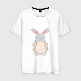 Мужская футболка хлопок с принтом Кролик турист в Екатеринбурге, 100% хлопок | прямой крой, круглый вырез горловины, длина до линии бедер, слегка спущенное плечо. | 