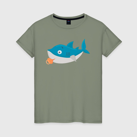 Женская футболка хлопок с принтом Маленькая милая акула в Новосибирске, 100% хлопок | прямой крой, круглый вырез горловины, длина до линии бедер, слегка спущенное плечо | Тематика изображения на принте: 