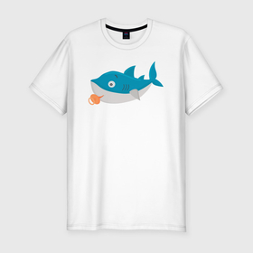 Мужская футболка хлопок Slim с принтом Маленькая милая акула в Новосибирске, 92% хлопок, 8% лайкра | приталенный силуэт, круглый вырез ворота, длина до линии бедра, короткий рукав | Тематика изображения на принте: 