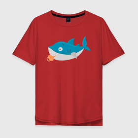 Мужская футболка хлопок Oversize с принтом Маленькая милая акула в Новосибирске, 100% хлопок | свободный крой, круглый ворот, “спинка” длиннее передней части | Тематика изображения на принте: 