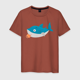 Мужская футболка хлопок с принтом Маленькая милая акула в Курске, 100% хлопок | прямой крой, круглый вырез горловины, длина до линии бедер, слегка спущенное плечо. | 