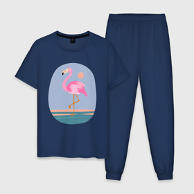 Мужская пижама хлопок с принтом Фламинго в Екатеринбурге, 100% хлопок | брюки и футболка прямого кроя, без карманов, на брюках мягкая резинка на поясе и по низу штанин
 | 