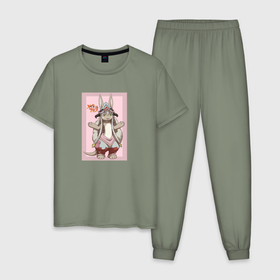 Мужская пижама хлопок с принтом Nanachi art в Белгороде, 100% хлопок | брюки и футболка прямого кроя, без карманов, на брюках мягкая резинка на поясе и по низу штанин
 | 