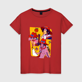 Женская футболка хлопок с принтом Эйс во всей красе   Ван Пис в Новосибирске, 100% хлопок | прямой крой, круглый вырез горловины, длина до линии бедер, слегка спущенное плечо | 