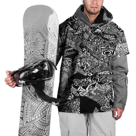 Накидка на куртку 3D с принтом Чёрно белая триповая абстракция в Новосибирске, 100% полиэстер |  | 