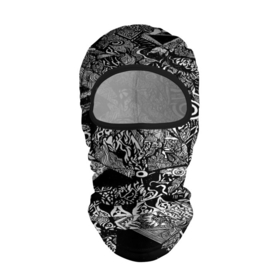 Балаклава 3D с принтом Чёрно белая триповая абстракция в Екатеринбурге, 100% полиэстер, ткань с особыми свойствами — Activecool | плотность 150–180 г/м2; хорошо тянется, но при этом сохраняет форму. Закрывает шею, вокруг отверстия для глаз кайма. Единый размер | 