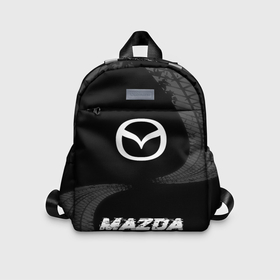Детский рюкзак 3D с принтом Mazda speed шины на темном: символ, надпись в Тюмени, 100% полиэстер | лямки с регулируемой длиной, сверху петелька, чтобы рюкзак можно было повесить на вешалку. Основное отделение закрывается на молнию, как и внешний карман. Внутри дополнительный карман. По бокам два дополнительных кармашка | 