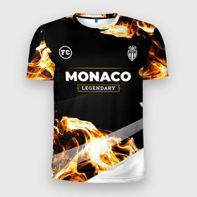 Мужская футболка 3D Slim с принтом Monaco legendary sport fire , 100% полиэстер с улучшенными характеристиками | приталенный силуэт, круглая горловина, широкие плечи, сужается к линии бедра | 