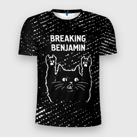 Мужская футболка 3D Slim с принтом Группа Breaking Benjamin и рок кот в Новосибирске, 100% полиэстер с улучшенными характеристиками | приталенный силуэт, круглая горловина, широкие плечи, сужается к линии бедра | Тематика изображения на принте: 