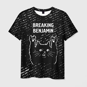Мужская футболка 3D с принтом Группа Breaking Benjamin и рок кот в Екатеринбурге, 100% полиэфир | прямой крой, круглый вырез горловины, длина до линии бедер | 