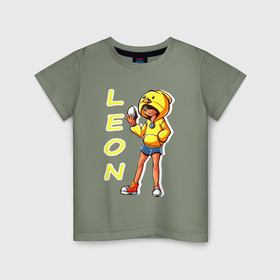 Детская футболка хлопок с принтом Леон из Бравл Старс фан арт , 100% хлопок | круглый вырез горловины, полуприлегающий силуэт, длина до линии бедер | 