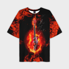 Мужская футболка OVERSIZE 3D с принтом Огненная гитара в Екатеринбурге,  |  | Тематика изображения на принте: 