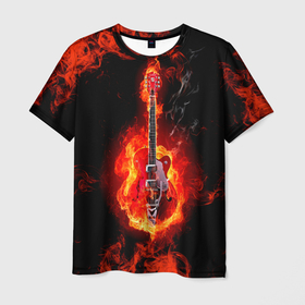 Мужская футболка 3D с принтом Огненная гитара в Белгороде, 100% полиэфир | прямой крой, круглый вырез горловины, длина до линии бедер | 