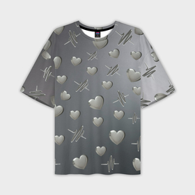Мужская футболка OVERSIZE 3D с принтом Поляна из стальных сердечек и пульсов ,  |  | 