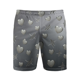 Мужские шорты спортивные с принтом Поляна из стальных сердечек и пульсов в Белгороде,  |  | Тематика изображения на принте: 