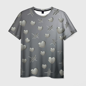 Мужская футболка 3D с принтом Поляна из стальных сердечек и пульсов в Белгороде, 100% полиэфир | прямой крой, круглый вырез горловины, длина до линии бедер | 