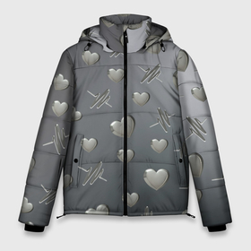 Мужская зимняя куртка 3D с принтом Поляна из стальных сердечек и пульсов в Санкт-Петербурге, верх — 100% полиэстер; подкладка — 100% полиэстер; утеплитель — 100% полиэстер | длина ниже бедра, свободный силуэт Оверсайз. Есть воротник-стойка, отстегивающийся капюшон и ветрозащитная планка. 

Боковые карманы с листочкой на кнопках и внутренний карман на молнии. | 
