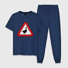 Мужская пижама хлопок с принтом Предупредительный знак с гусем в Екатеринбурге, 100% хлопок | брюки и футболка прямого кроя, без карманов, на брюках мягкая резинка на поясе и по низу штанин
 | 