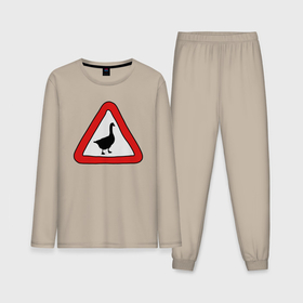 Мужская пижама с лонгсливом хлопок с принтом Предупредительный знак с гусем в Кировске,  |  | Тематика изображения на принте: 