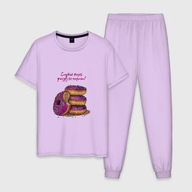 Мужская пижама хлопок с принтом Пончики в Белгороде, 100% хлопок | брюки и футболка прямого кроя, без карманов, на брюках мягкая резинка на поясе и по низу штанин
 | 