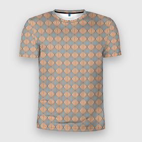 Мужская футболка 3D Slim с принтом Голубые и бежевые квадраты в Екатеринбурге, 100% полиэстер с улучшенными характеристиками | приталенный силуэт, круглая горловина, широкие плечи, сужается к линии бедра | 