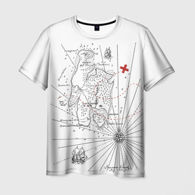 Мужская футболка 3D с принтом Карта острова сокровищ , 100% полиэфир | прямой крой, круглый вырез горловины, длина до линии бедер | Тематика изображения на принте: 