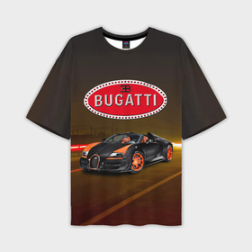 Мужская футболка oversize 3D с принтом Bugatti на ночной дороге в Белгороде,  |  | 