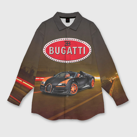 Мужская рубашка oversize 3D с принтом Bugatti на ночной дороге в Санкт-Петербурге,  |  | 