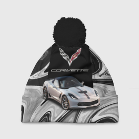 Шапка 3D c помпоном с принтом Chevrolet Corvette   Motorsport   Racing team в Екатеринбурге, 100% полиэстер | универсальный размер, печать по всей поверхности изделия | 