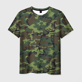 Мужская футболка 3D с принтом Камуфляж лес   мелкий , 100% полиэфир | прямой крой, круглый вырез горловины, длина до линии бедер | 