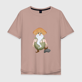 Мужская футболка хлопок Oversize с принтом Гриб   гномик Старик сказочный персонаж в Кировске, 100% хлопок | свободный крой, круглый ворот, “спинка” длиннее передней части | 