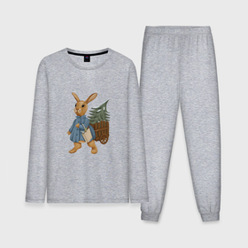 Мужская пижама хлопок (с лонгсливом) с принтом Кролик готовится к Новому Году 2023 ,  |  | 