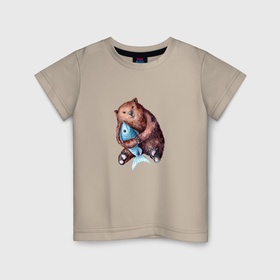Детская футболка хлопок с принтом медведь рыбак , 100% хлопок | круглый вырез горловины, полуприлегающий силуэт, длина до линии бедер | Тематика изображения на принте: 